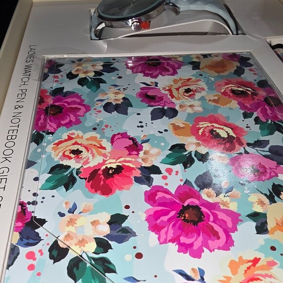 Watch Pen Notebook Gift Set Flowers Pretty Great Colors Leather Band Journal - Picture 5 of 9